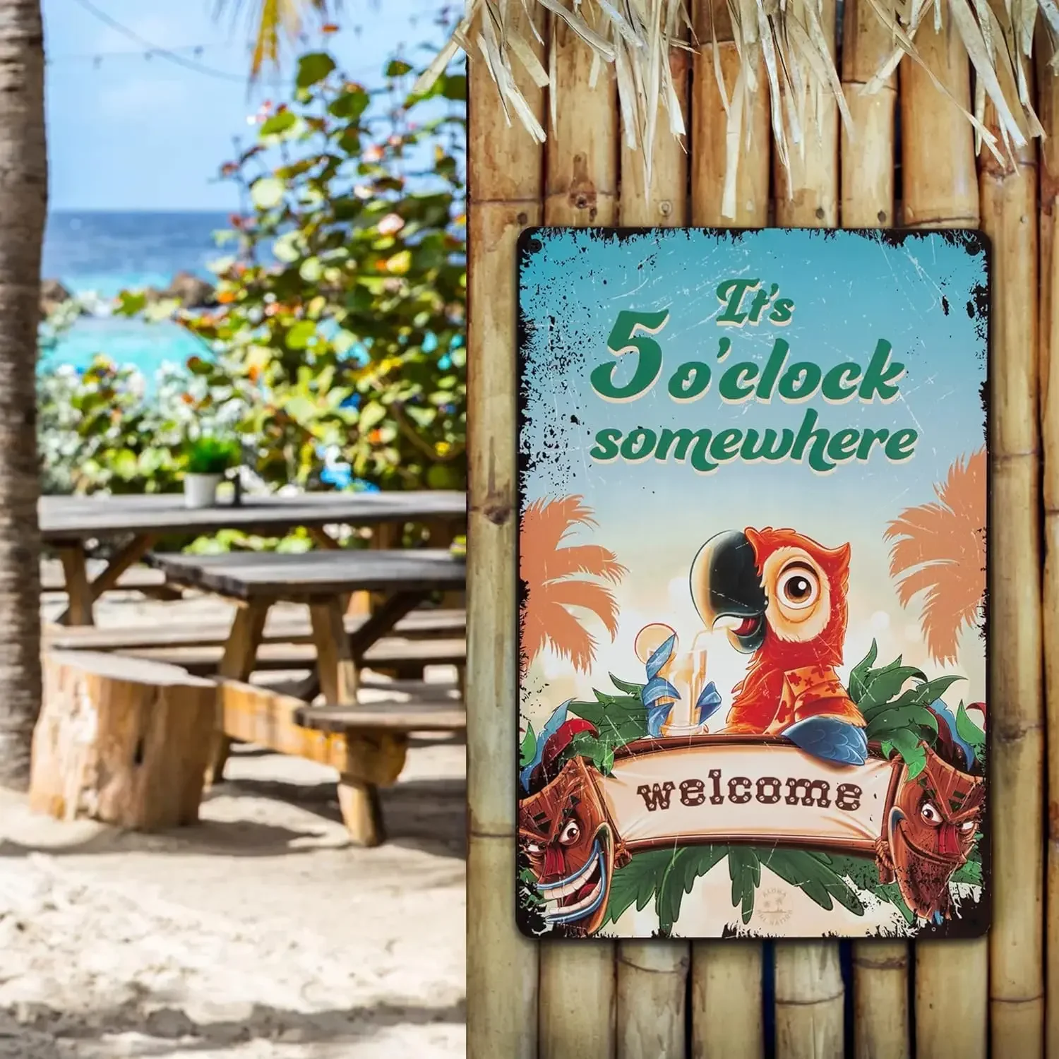 Tiki Sign, Tiki Bar Decorations, It's 5 O'Clock Somewhere, 8