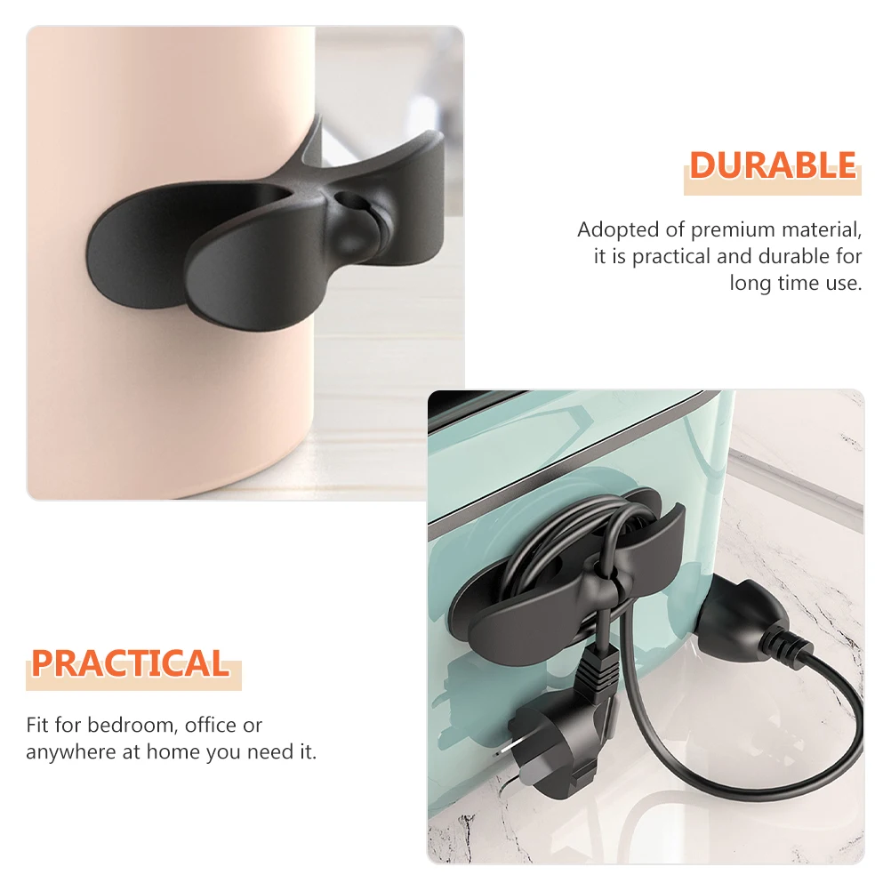 

4pcs Power Cord Holders Black Clips Durable TPU Silicone Strong Adhesive Kitchen Bedroom Office Organizer Winder Storage