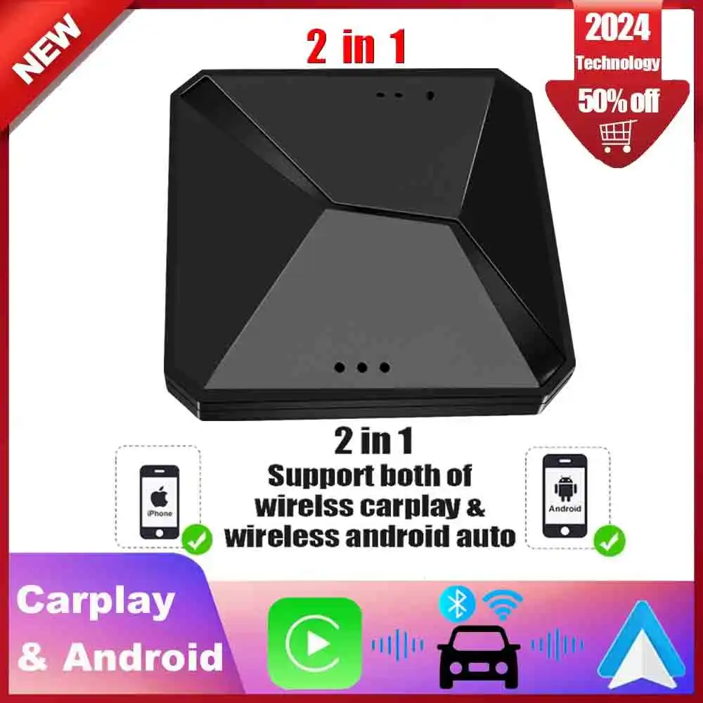 

2 in 1 Mini Carplay & Android Auto Box Dongle Wired To Wireless For Benz Audi Toyota Mazda Nissan Chevrolet Suzuki Kia Ford etc.