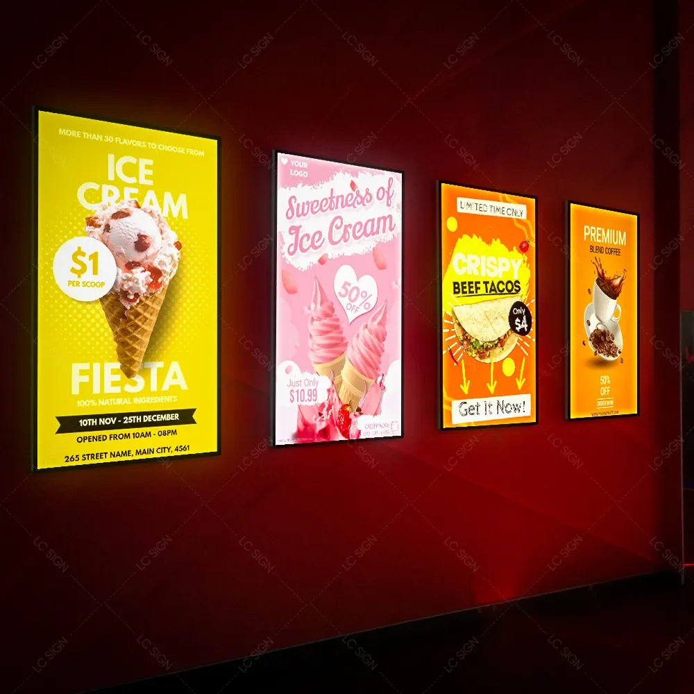 Led Restaurant Light Box Menu Board Movie Poster Frame Advertising Display Ultra-thin Aluminum LED Photo Frame Light Box