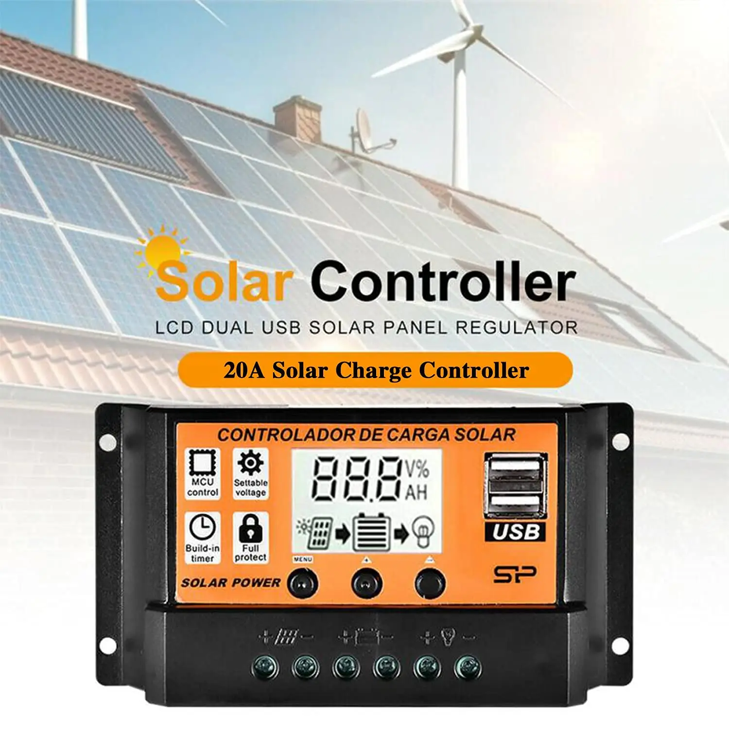 100A Solar Charge Controller Solar Panel Controller 12V/24V Adjustable LCD Display Solar Panel Battery Regulator With USB Port