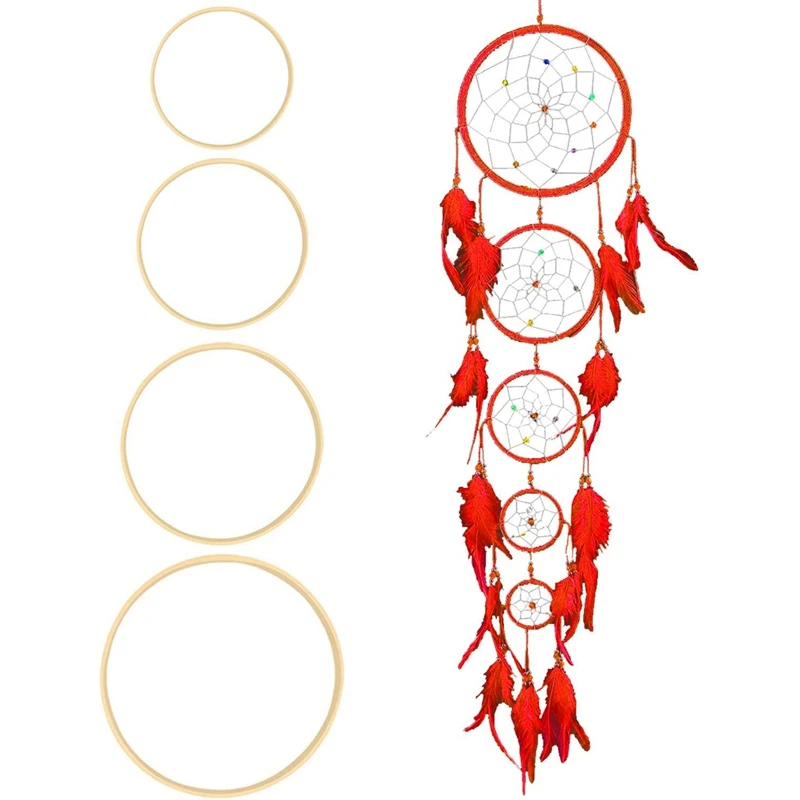 B84B Bamboo Rings for Craft, 23cm Wooden Dream Catcher Hoop, Macrame Ring for DIY Wedding Wreath, Floral Hoop for Home Decor