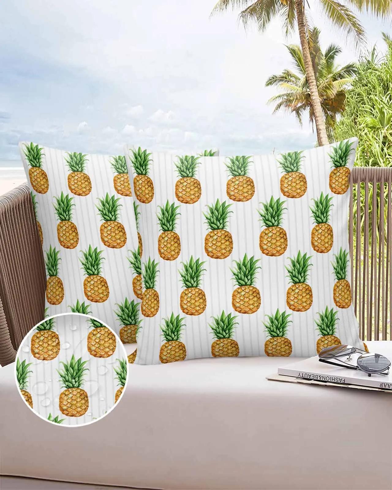 2/4PCS Outdoor Garden Chair Waterproof Cushion Cover Yellow Texture Stripes Home Decor Pillow Case