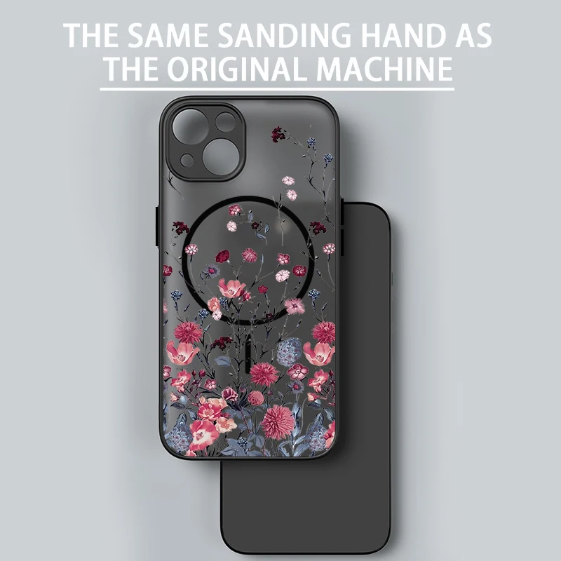 Durchscheinende, matte Handyhülle für iPhone 18, 17, 17e, 16, 15 Pro, 14, 13 Pro Max, mit Magsafe-Funktion, bunter Blumenmuster-Druck auf der Rückseite. – Detail 2