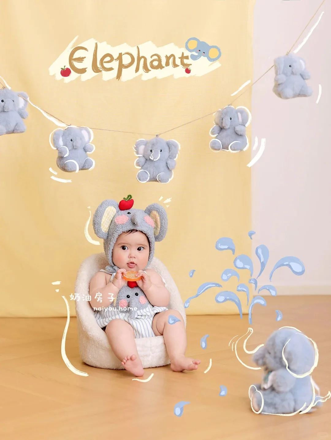 

Hundred Day Baby Photography Clothing Cartoon Elephant Clothing Doll Theme Weekly Photography Clothing 신생아사진 신생아