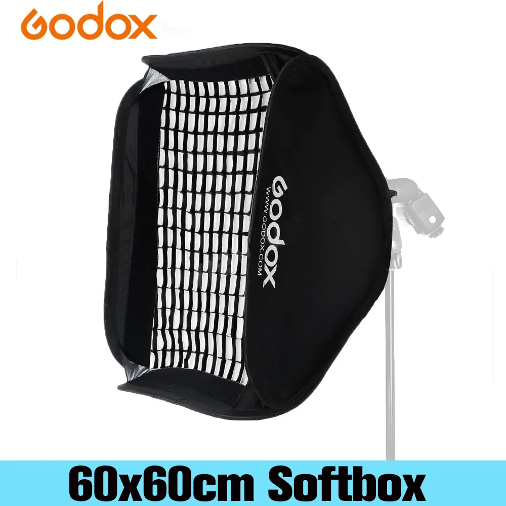 Godox 60x60cm Softbox+Honeycomb Grid Box For Photography Studio Flash fit Diffuser Reflector Bowens With Video For DSLR Cameras