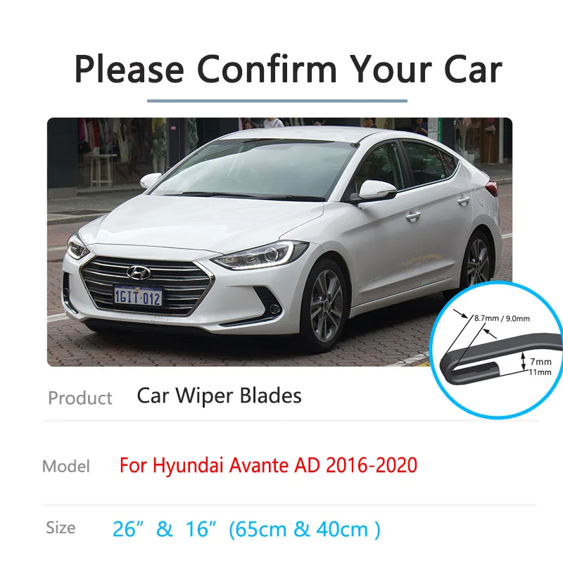 For Hyundai Elantra Avante AD 2016 2017 2018 2019 2020 Auto Replacement Parts Window Front Wiper Blades Brushes Cutter U J Hook