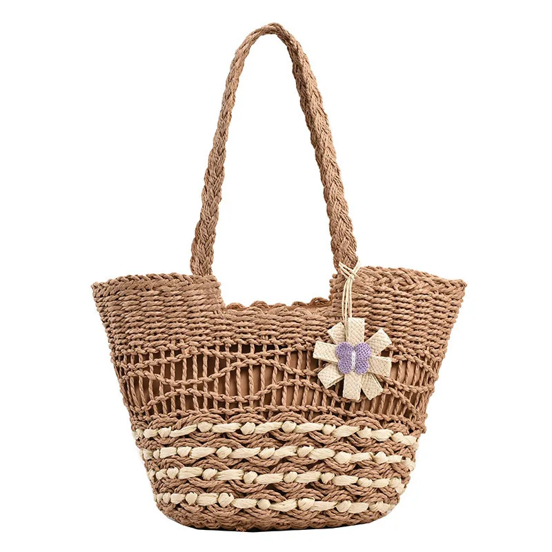 

Tingting's Storesummer Beach Vacation Grass Women's French Large Capacity Hollow Hand Carrying Tassel Vine Bamboo Woven Tote Bag