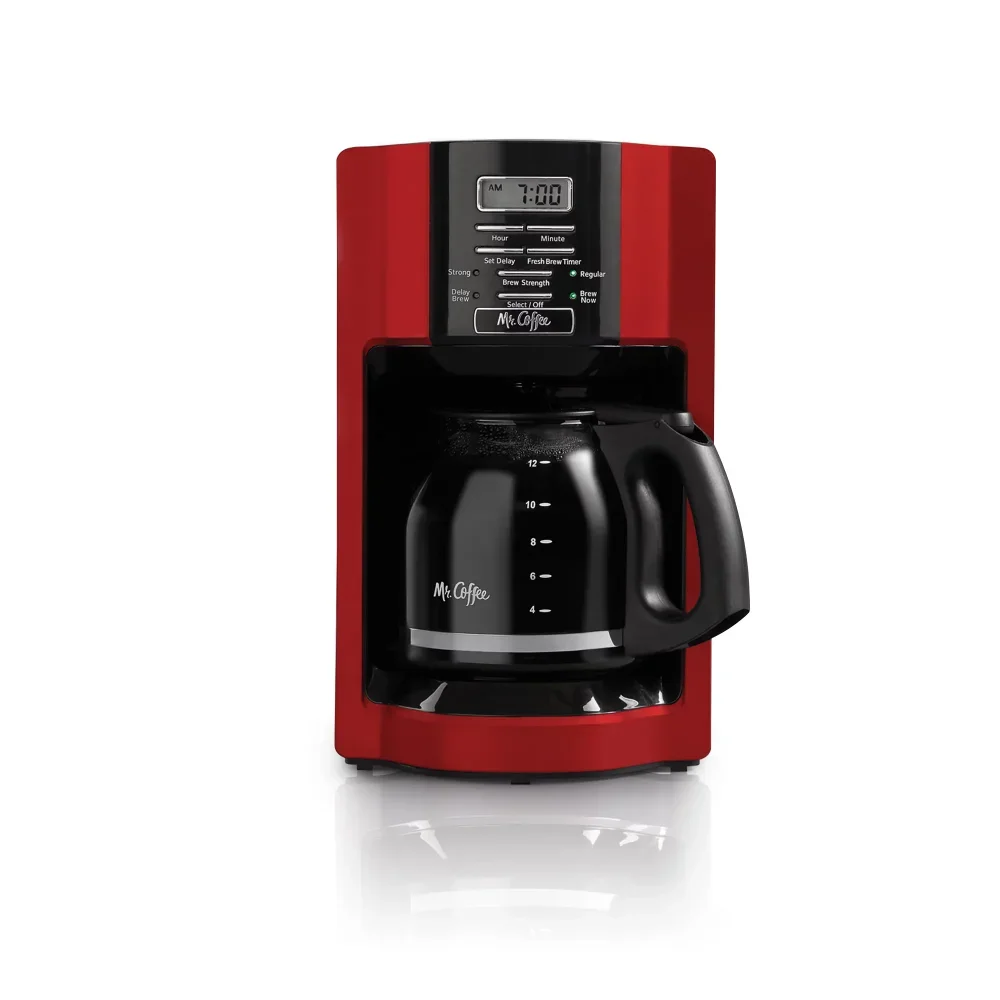 12-Cup Programmable Coffeemaker, Rapid Brew, Red Coffee Maker Machine