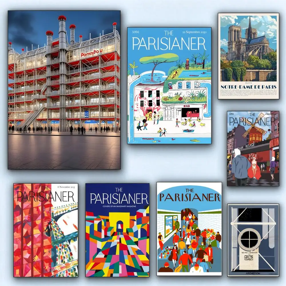 art Centre Pompidou Poster Wall Posters Self-Adhesive Wall Stickers Home Decoration for Bedroom Living Room