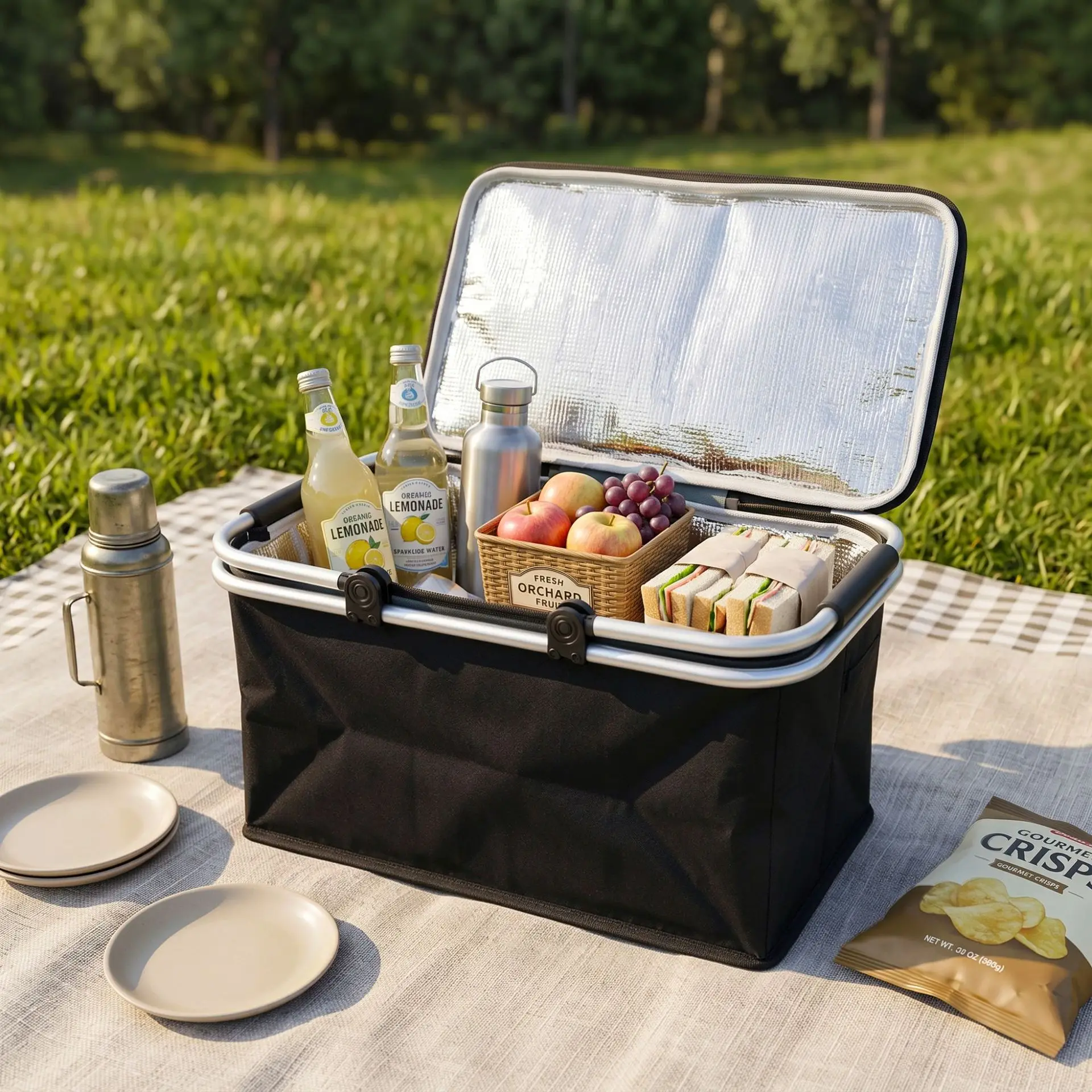 Folding Insulated Cooler Bag Oxford Cloth Aluminum Foil Liner Portable for Outdoor Camping Picnic Food Fresh Storage 2026 New