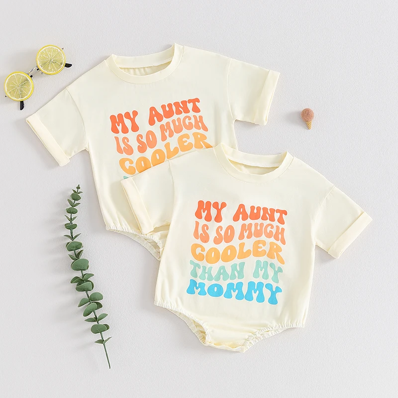 

2023-12-07 Lioraitiin 0-18M Newborn Baby Girls Boys Summer Rompers Short Sleeve Crew Neck Letter Print Casual Jumpsuit