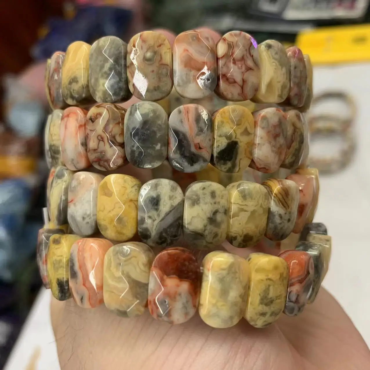 Mexican Crazy Lace Agate /sardonyx Beads Bracelet Natural Gemstone Beads Bangle For Women For Men Wholesale !