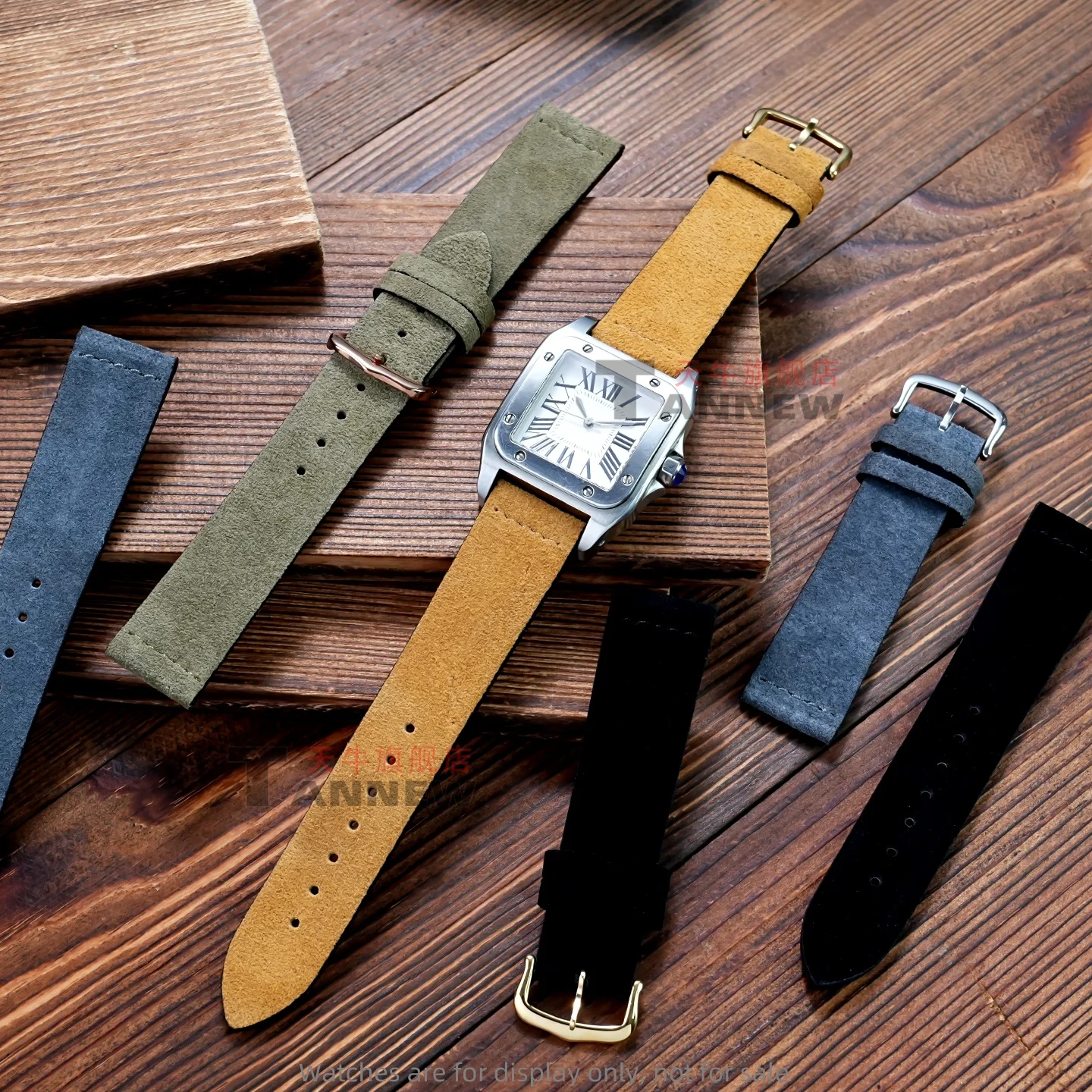 For Cartier Tank, Santos-Dumont & Santos Series, Vintage Suede Calf Leather Strap 16mm 18mm 20mm 22mm, Replacement Watch Band