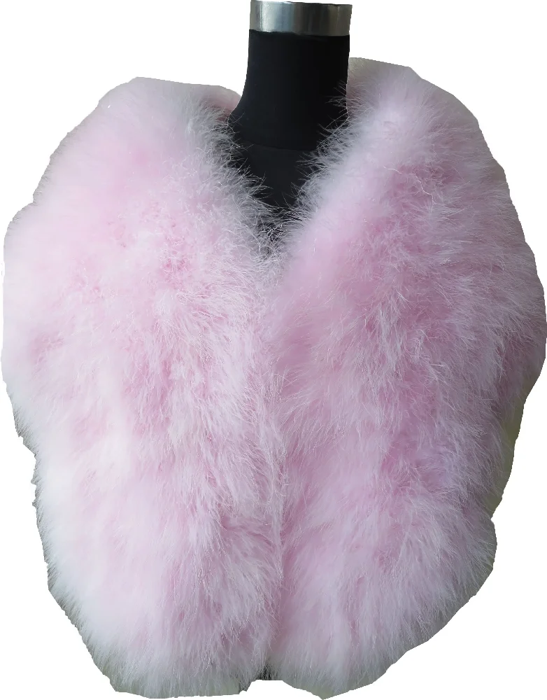 

Lady's Real Ostrich Feather Fur Capes Winter Warm Shawl Wraps For Women Wedding Party Pink Fashion