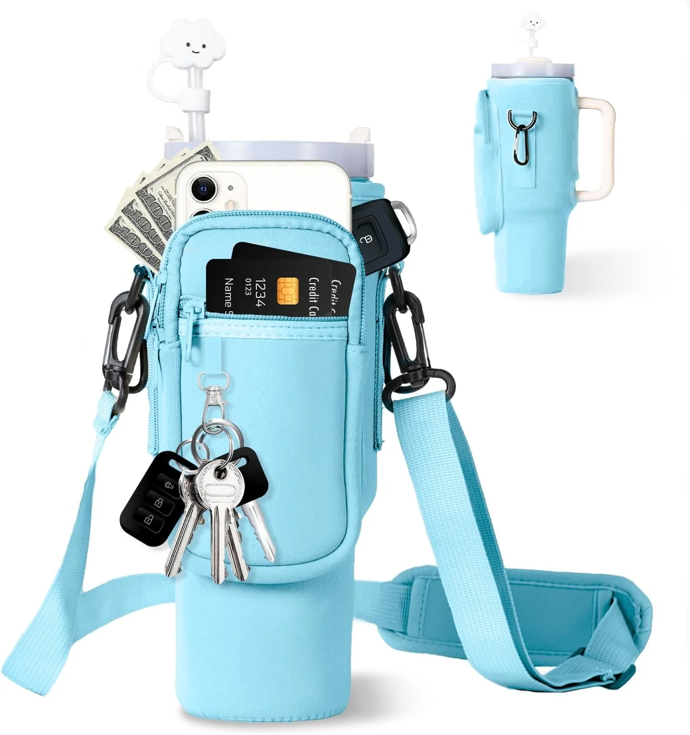 Carrier  with Phone Pocket Neoprene  Holder Pouch with Adjustable Strap for  Cup Accessories