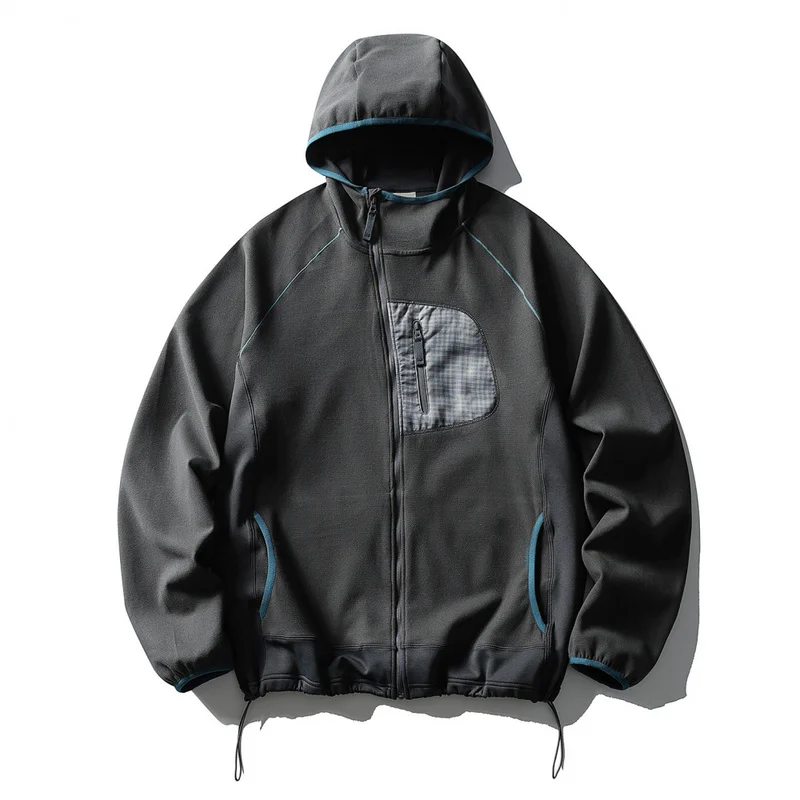 QICHE New Outdoor Hooded Jacket Unisex Autumn‑Winter Multi‑Function Fabric Color‑Block Craft Plaid Chest‑Pocket Functional Outer