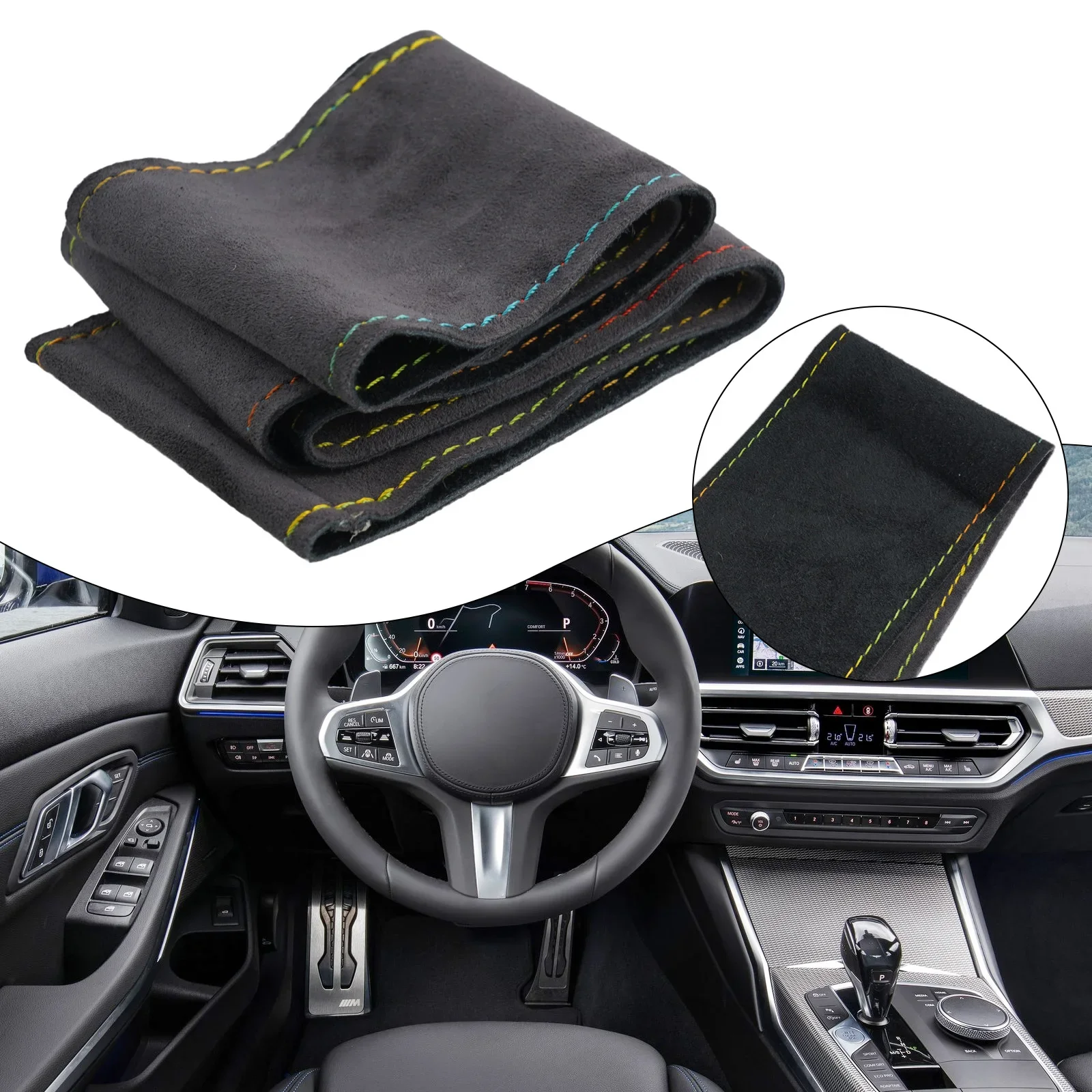 DIY Car Suede Leather Steering Wheel Cover Soft and Comfortable Easy to Sew with Needle and Thread Enjoy the Pleasure of DIY