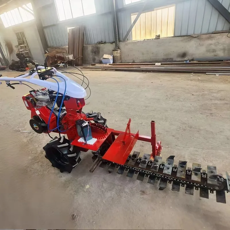 Walk-behind Chain Trencher Small Agricultural Deep Trench Trenching Tool Custom Double Chain Ditching Machine 600mm Depth
