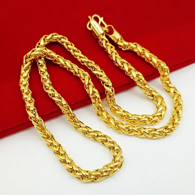 

9999 Real Gold 24K Real Gold Necklace Men's and Women's Gold Fashion Real Jewelry Hollow Chain