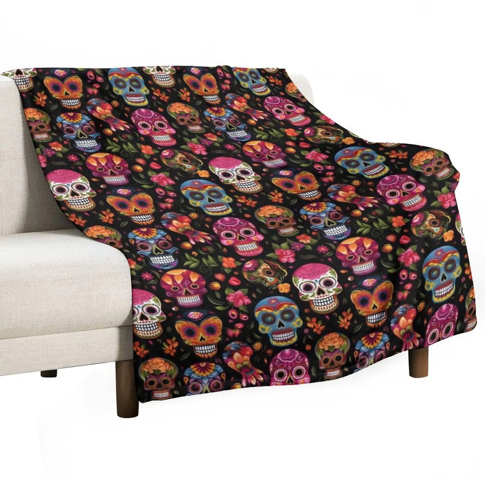 

Seamless Sugar Skulls Tile Pattern Throw Blanket blankets ands manga Fashion Sofas Blankets