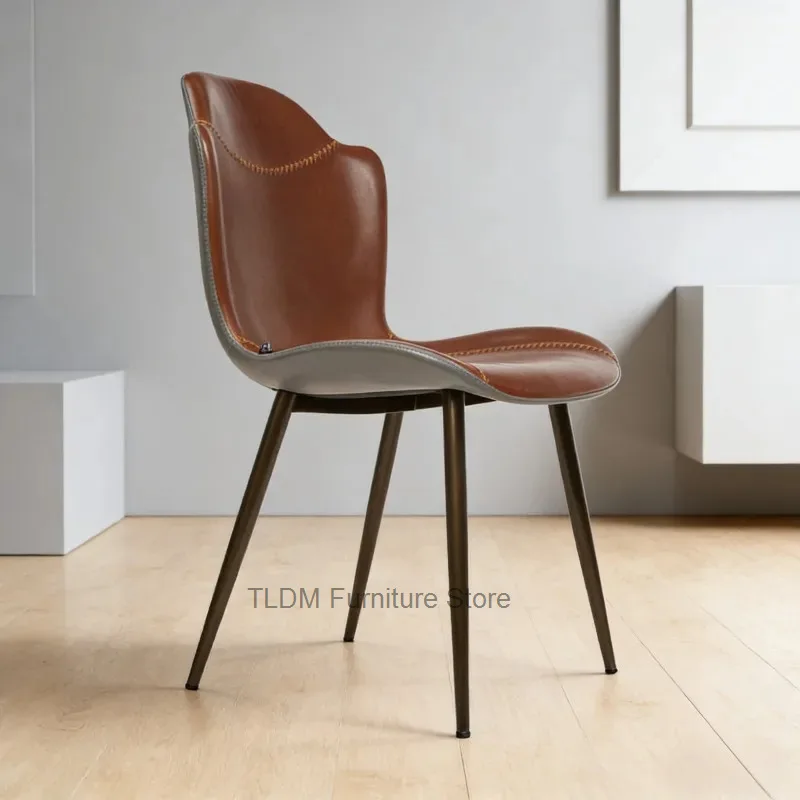 Modern Luxury Dining Chair with Leather Upholstery, Curved Backrest, Accent Chair for Kitchen, Dining Room and Restaurant