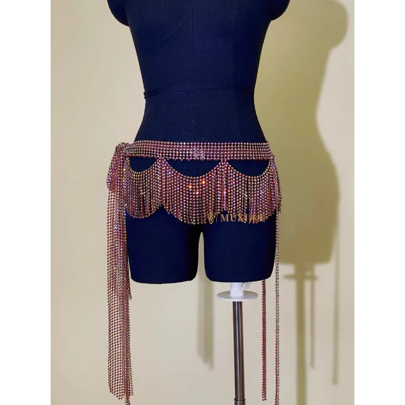 Ceinture de danse du ventre personnalisée, maille diamant, pompon, chaîne de taille creuse n ° 12 Costume de danse du ventre Big Diamond 2025