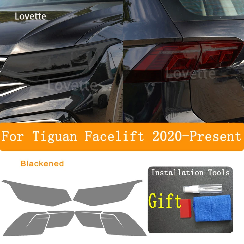 For Tiguan Facelift 2020  Accessories Car Headlight Protective Film Restoration Transparent Black TPU Sticker  Accessories