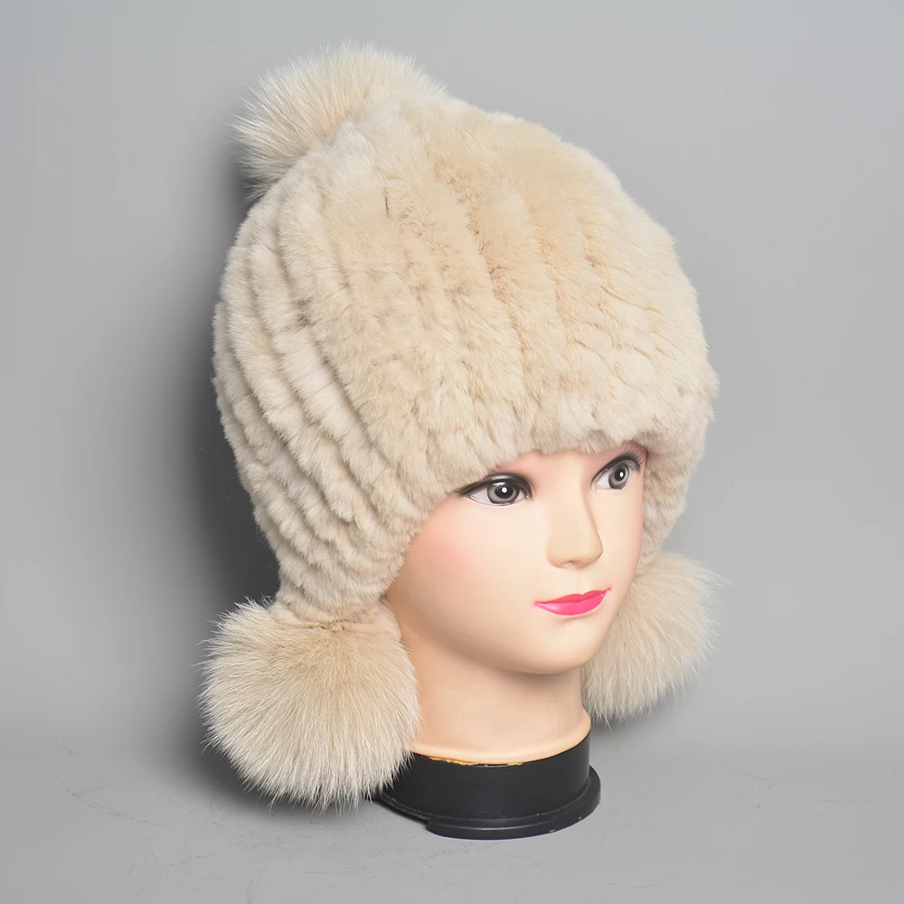 Natural Rabbit Fur Bomber hats Winter Warm Outdoor Fluffy Earflap Caps Luxury Russian Boys and Girls Children