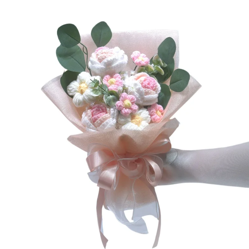 valentine's-day-couple-birthday-gift-handmade-knitted-rose-bouquet-finished-wool-rose-gift