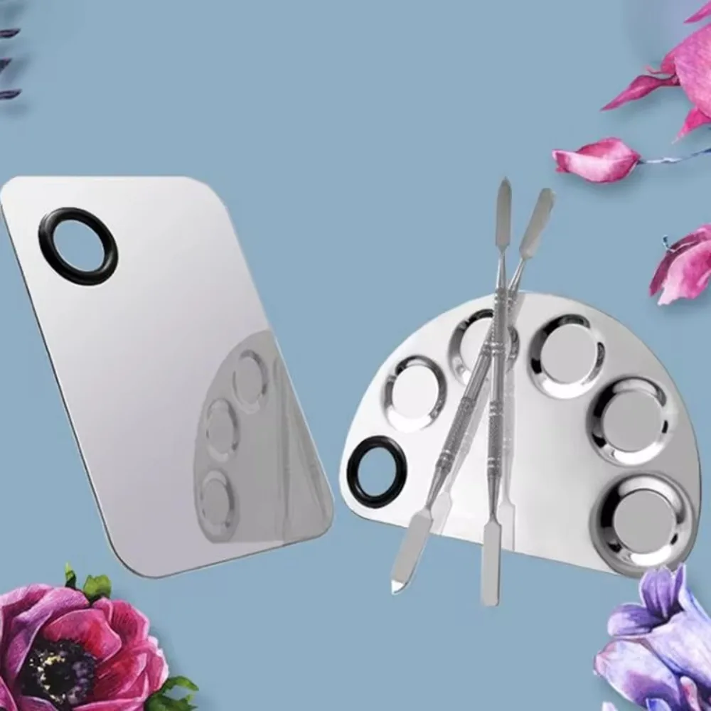With Spatula Rod Makeup Color Palette Portable Durable Liquid Foundation Mixing Tray Stainless Steel