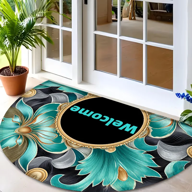 Simple Retro Gingham Grid Motif Print Round Door Mat Commercial Floor Carpet For Supermarket Dance Hall Gym