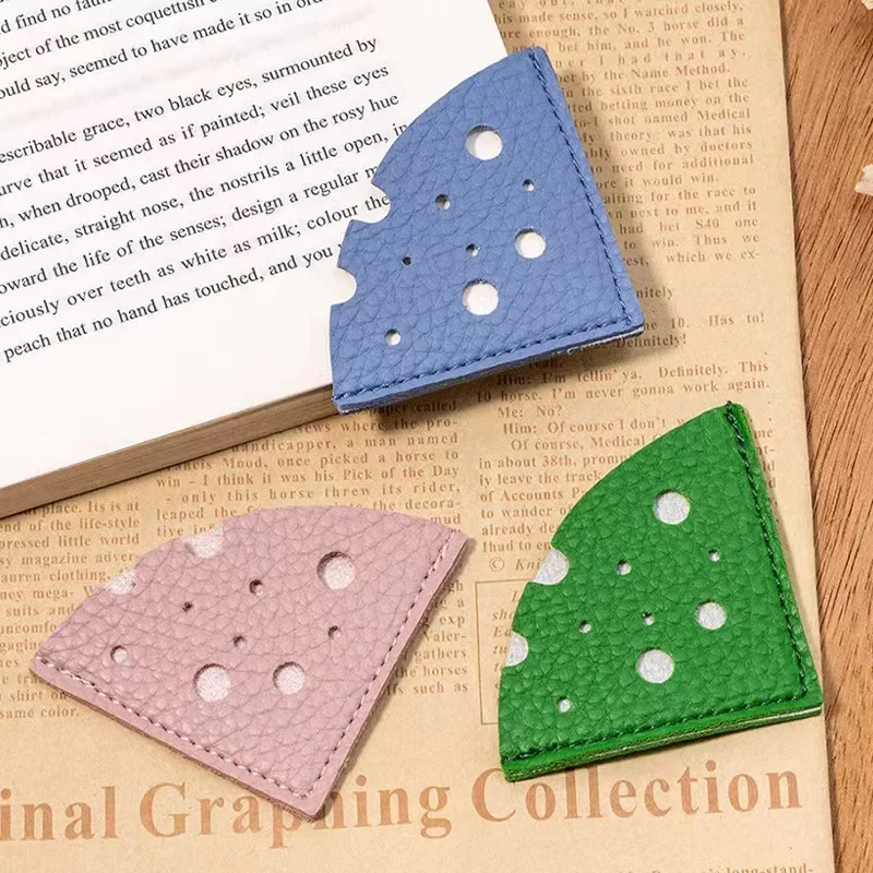 2pcs Cute cheese style bookmark creative book corner protective cover simple student PU leather bookmark portable book page clip