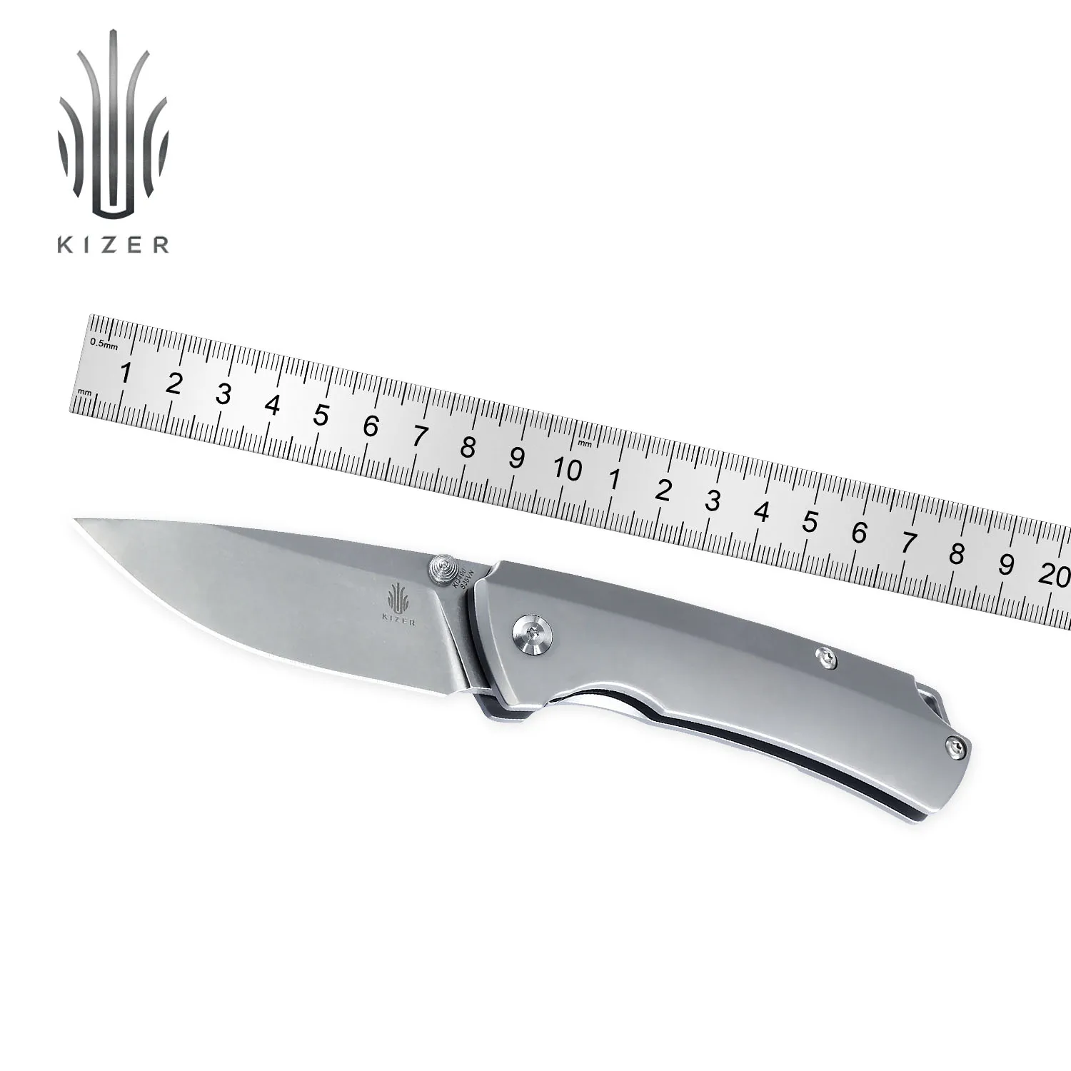 

Kizer Tactical Knife T1 Ki3490 Titanium Handle with S35VN Steel Blade Pocket Knives with Thumb Stud