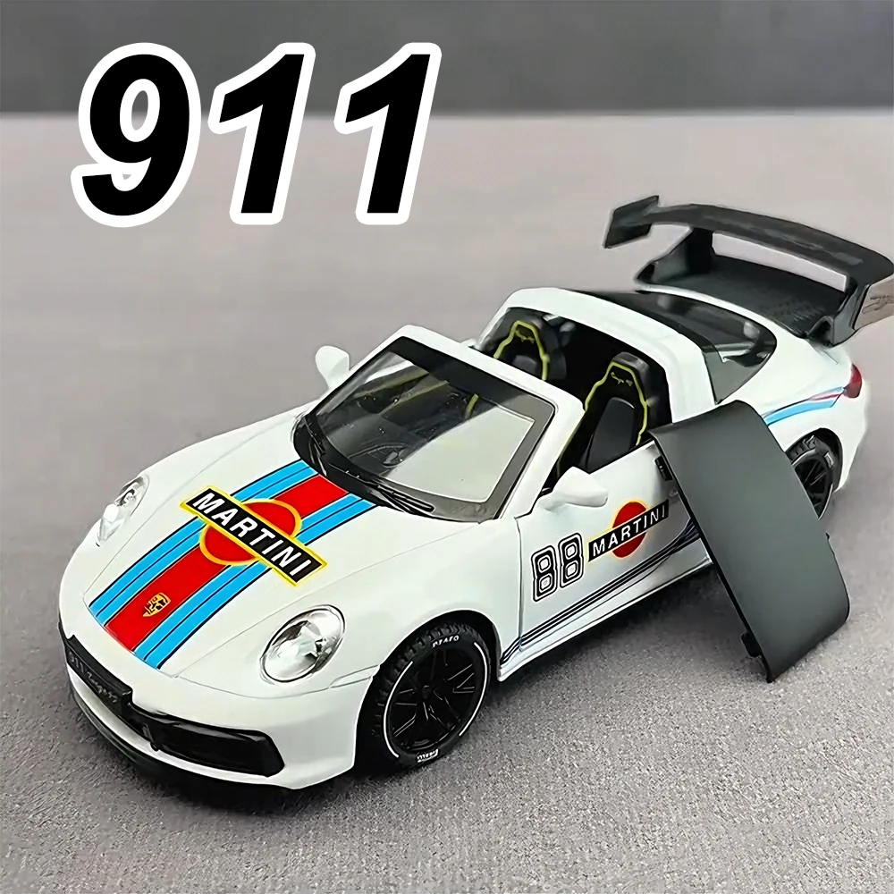 

1:32 911 Martini GT3 RS литая под давлением модель из сплава, игрушки, спортивный автомобиль, двери, открытая световая музыка, миниатюрные автомобили с откатным механизмом, подарки для малышей