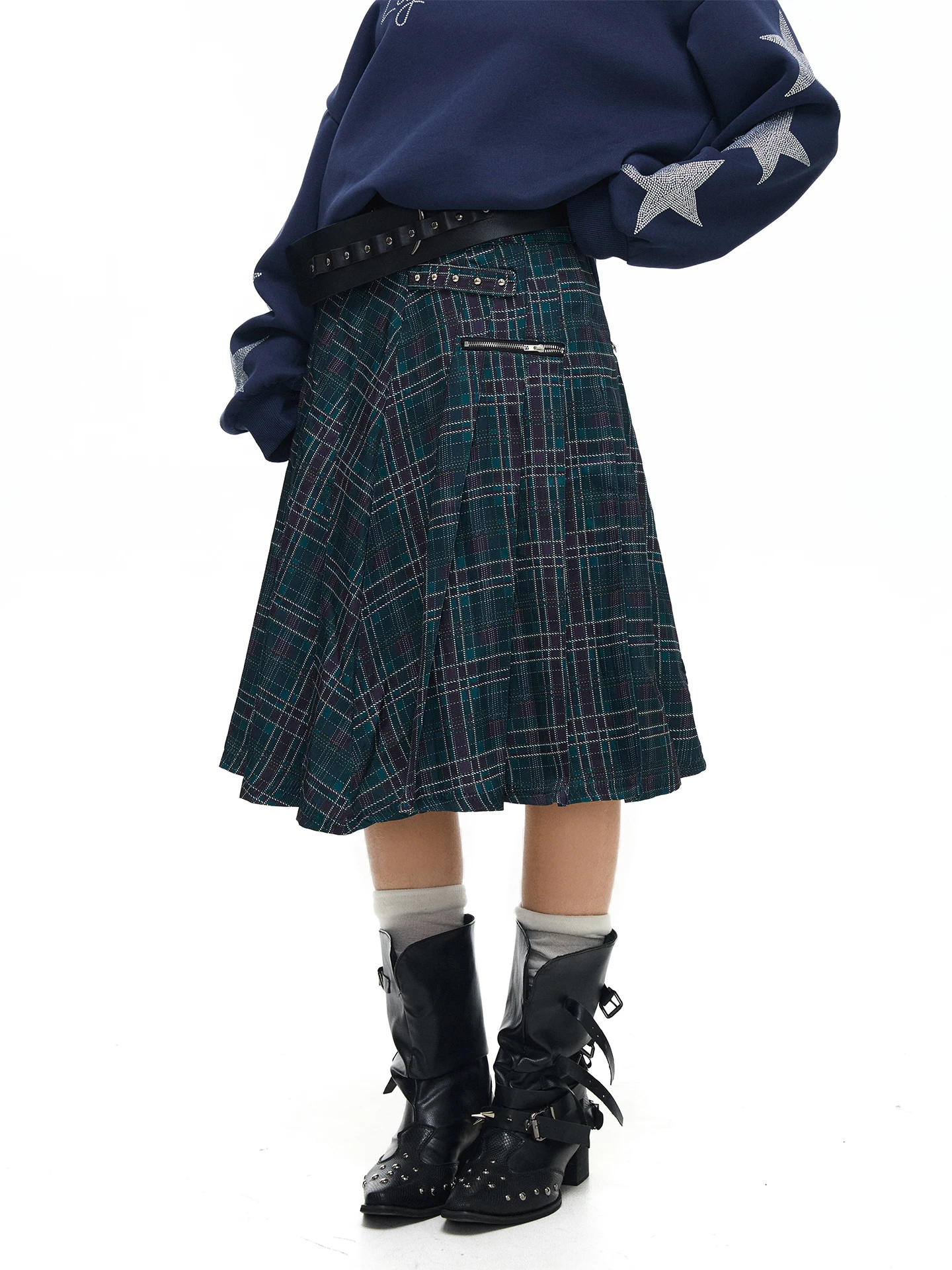 

Юбка-трапеция Chen Stiy Old Store в американском студенческом стиле, в клетку, с завышенной талией, утягивающая, женская, повседневная, из полиэстера