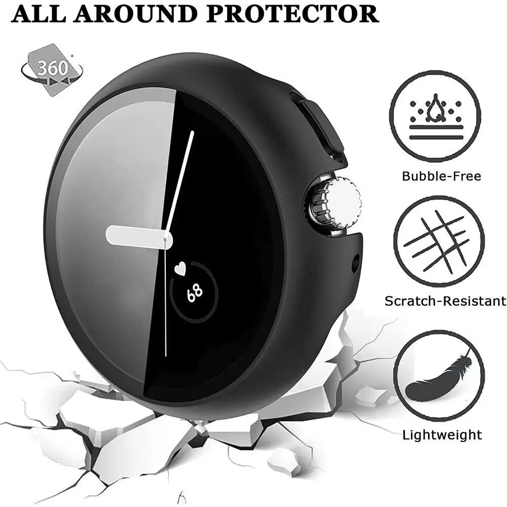 Tempered Glass+Cover For Google Pixel Watch PC Protective Case Full All-Around Bumper Screen Protector for Google Pixel Watch
