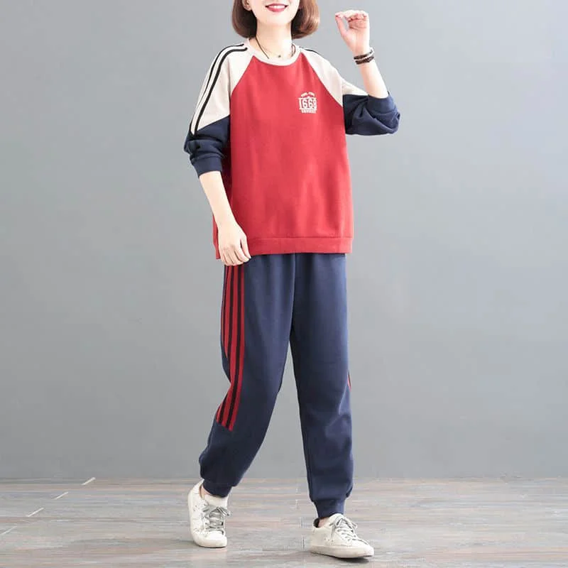 Imagem -02 - Conjuntos de Calças Vintage Manga Longa Pulôver Topo Casual Oversize Agasalho Feminino Desportivo Novo em Conjunto de Duas Peças para Mulher