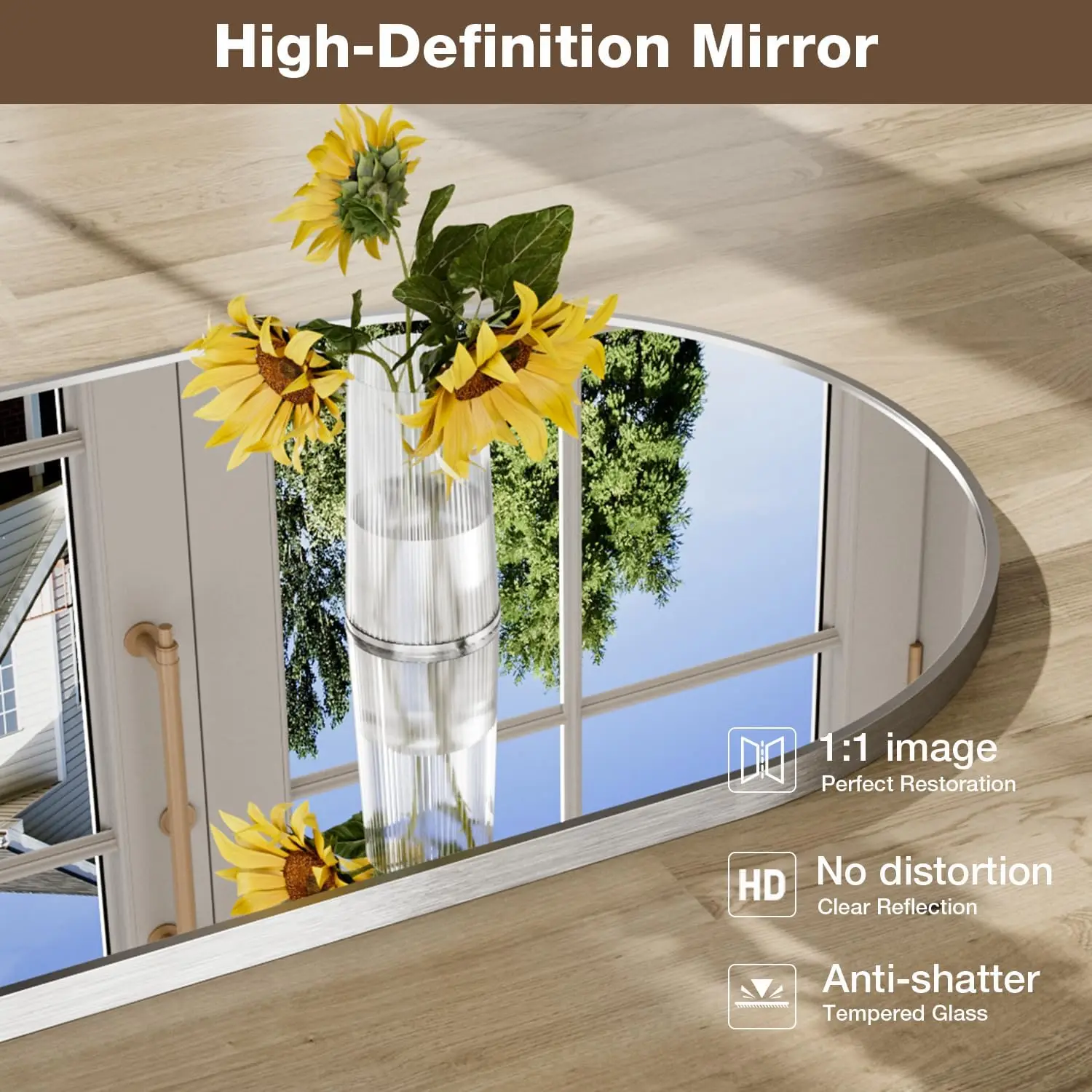 24 36 Brushed Nickel Arched Vanity Bathroom Mirror Set 2 Aluminum Alloy Frame Clear Reflection Rust Resistant Vertical Horizonta