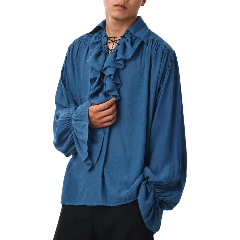 Pirate Shirt for Men Vintage Style Ruffles Jabot Necklace Medieval Renaissance Vampire Shirts M17