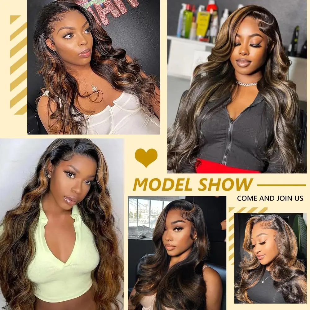 1B/30 Body Wave Highlight Wig Human Hair 30 Inch 13x4 HD Lace Frontal Wig 200 Density Natural Brazilian Hair Wig For Black Women