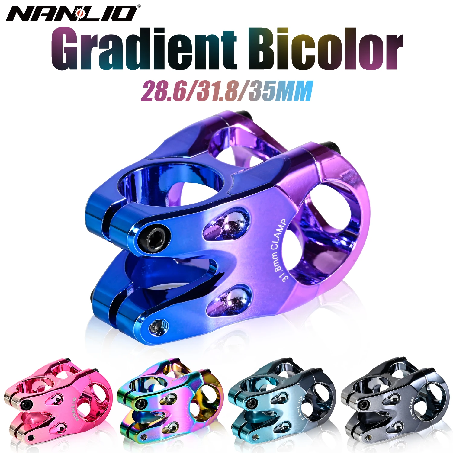 NANLIO Bike Stem 0° Angle 35mm Length 40mm Height Dual-Color Gradient Positive and Negative Ion Baking Paint Wear-Resistant 114g