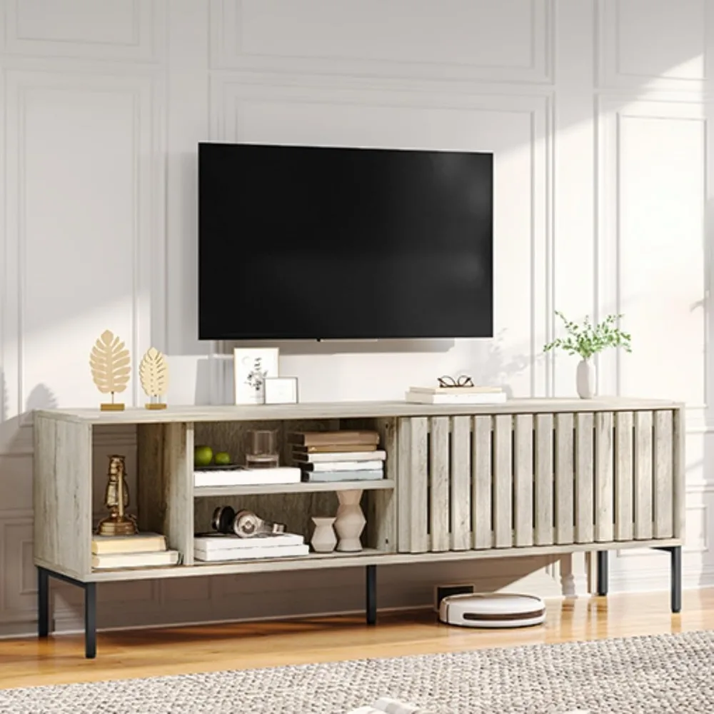 

Modern TV Stands for 65/70 inch TV, Mid Century Entertainment Center, TV Consoles for Living Room, TV Cabinet with Sliding