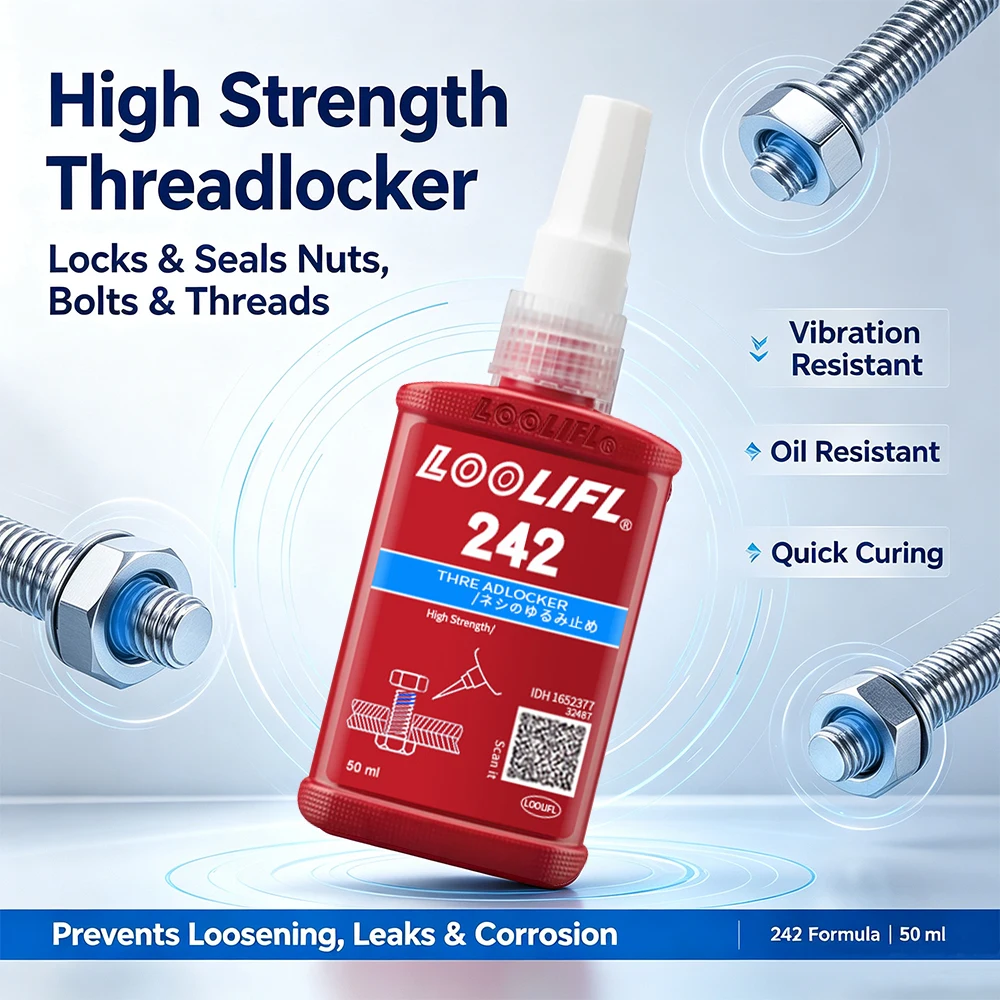Loolifl High Strength Thread Locking Glue Anti Vibration Oilproof Thread Sealer Fix Loose Bolts Nuts Car Maintenance Adhesive