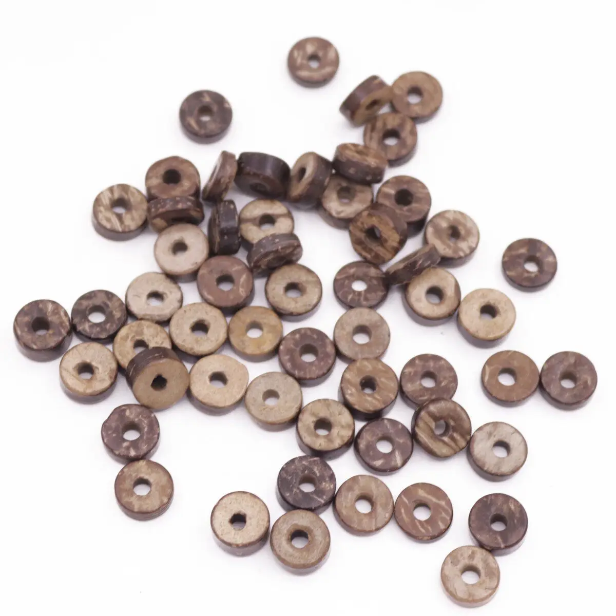 100 PCS 8mm Brown Black Natural Coconut Shell Heishi Rondelle Beads Crafts