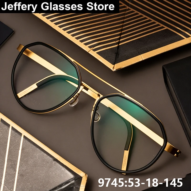 

Оправа для очков Denmark Brand 9745: Классические титановые с двойной перемычкой, ультралегкие овальные очки для мужчин и женщин