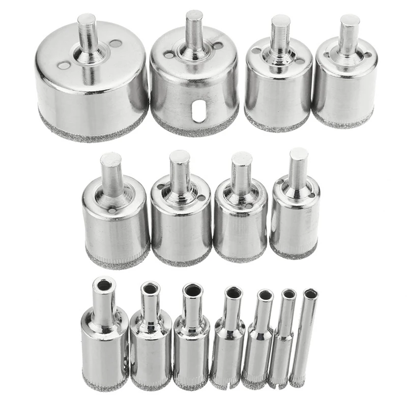 15Pcs Diamond Coated Hole Saw Drill Bits Tile, Marble, Glass, Ceramic Drill Bit Set 6-50Mm