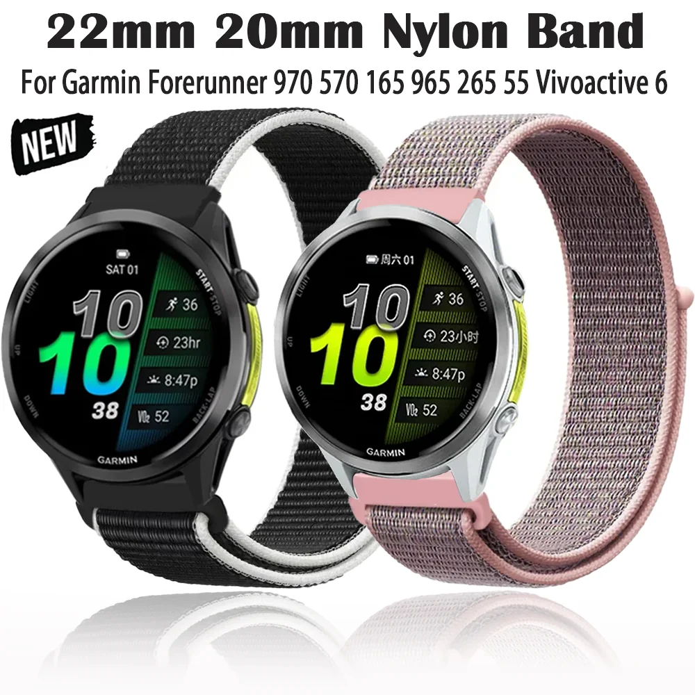 22mm 20mm Nylon Band for Garmin Forerunner 970 570 165 965 265 55 Vivoactive 6 5 Strap Garmin Active 6 Approach S50 Venu 4 45mm