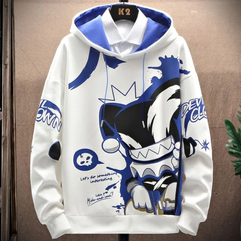 Sweatshirts for Man Hooded Anime White Men's Clothing Hip Hop Manga Hoodies Aesthetic Streetwear New in Pastel Color Cotton Emo