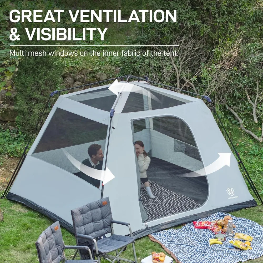 เต็นท์แคมป์ปิ้ง Blackout สําหรับ 6 คนเต็นท์ห้องโดยสารทันทีสําหรับครอบครัวกับ Rainfly ติดตั้งง่าย 60 วินาที สีส้มกันน้ํา
